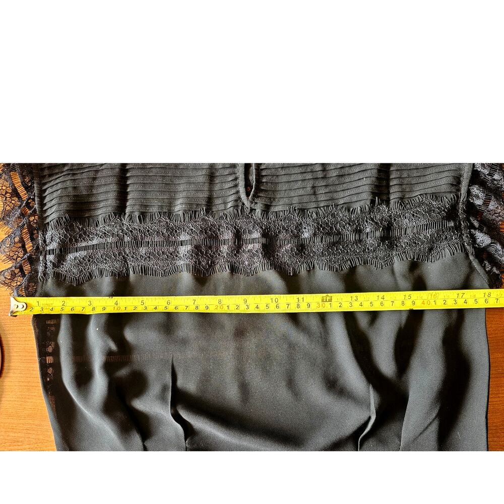 7 For All Mankind Lace Trim Satin Flutter Sleeve Blouse Black, Y2K, NWOT, Sz XS - Picture 8 of 8